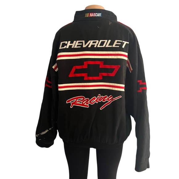 Vintage ESSEX Chevrolet Nascar Racing Embroidered Bomber Jacket Black - Picture 9 of 11